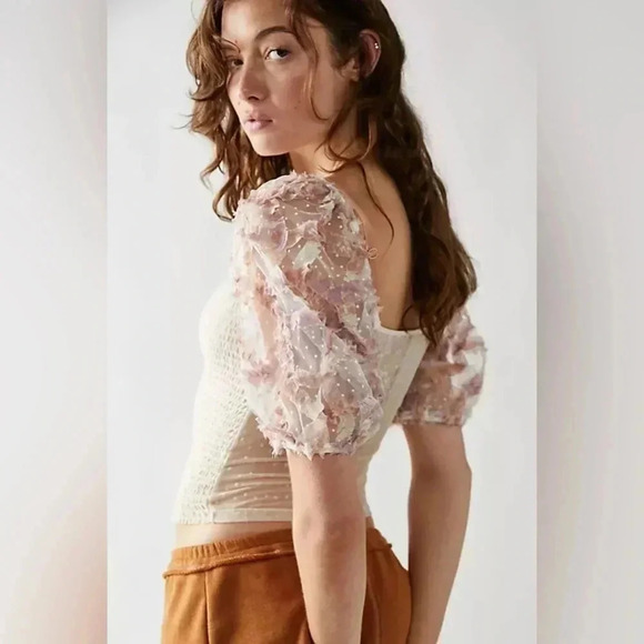 NEW Free People Intimately Silverlake Picnic Cami Sheer Smocked Puff Sleeve Top - Picture 2 of 8